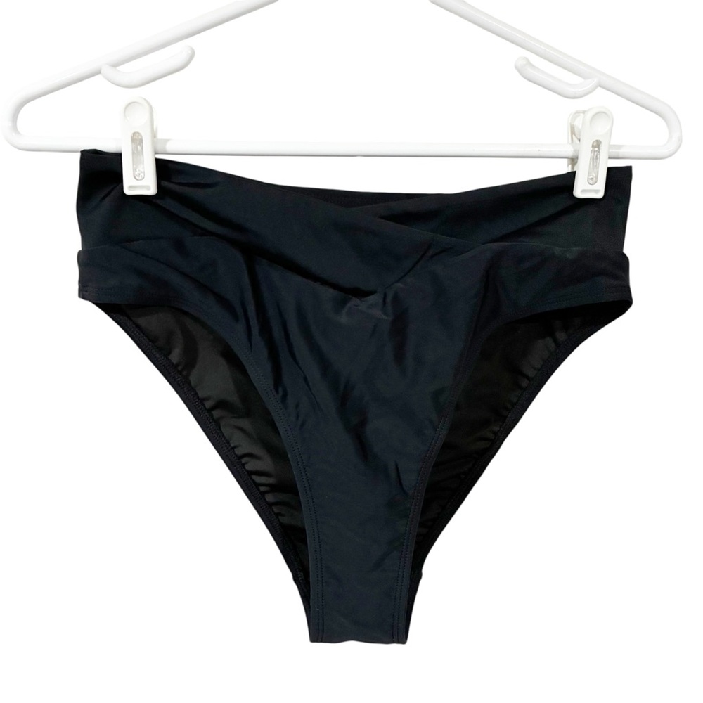 Halara Size Medium Black‎ Crossover Medium Coverage Bikini Bottom Swimsuit NEW